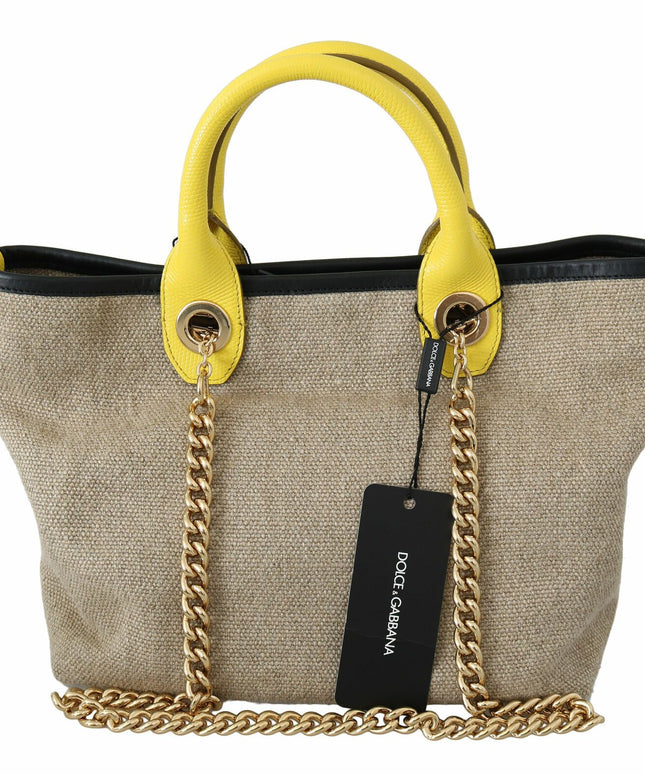Dolce & Gabbana Beige Gold Chain Strap Shoulder Sling Purse Tote Bag