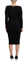 GF Ferre Black Long Sleeves Sweetheart Neck Midi Dress