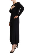 PINKO Black Nylon Stretch Long Sleeves Deep V-neck Maxi Dress