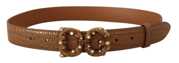 Dolce & Gabbana Brown Crocodile Pattern Leather Logo AmoreBelt