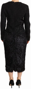 Masha Ma Black Studs Embellished Long Sleeves Sheath Midi Dress