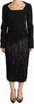 Masha Ma Black Studs Embellished Long Sleeves Sheath Midi Dress