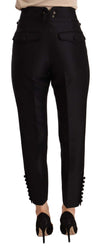 Dsquared² Black Button Embellished Cropped High Waist Pants