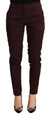 Just Cavalli Maroon Mid Waist Skinny Women Trouser Pants