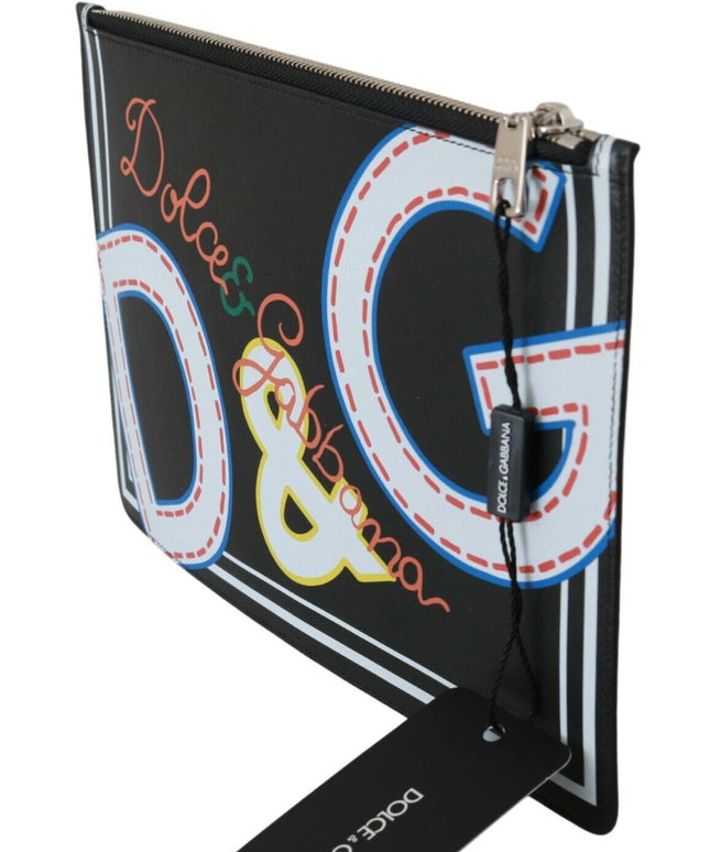 Dolce & Gabbana Black DG Print Mens Zipper Coin Purse Leather Wallet