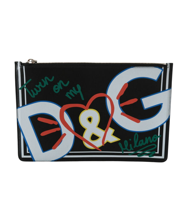 Dolce & Gabbana Black DG Print Mens Zipper Coin Purse Leather Wallet