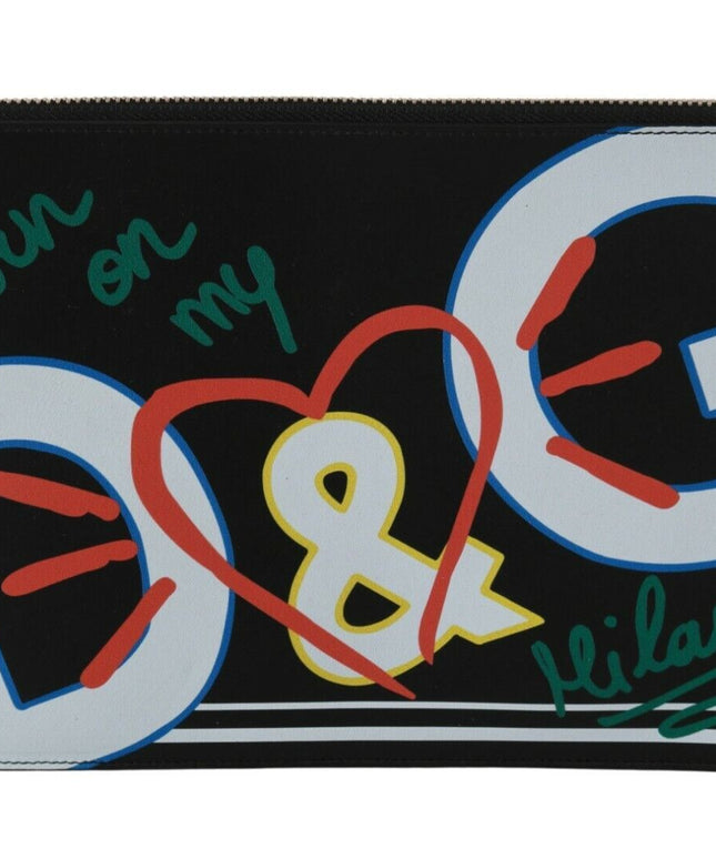 Dolce & Gabbana Black DG Print Mens Zipper Coin Purse Leather Wallet