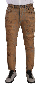 Dolce & Gabbana Brown Distressed Cotton Regular Denim Jeans