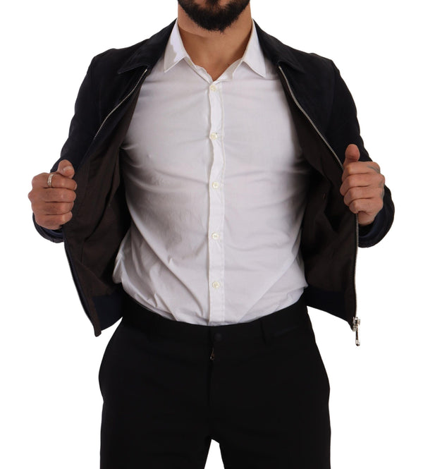 جاكيت دولتشي آند غابانا من جلد الغزال الأزرق