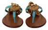 Dolce & Gabbana Blue Leather Devotion Flats Sandals