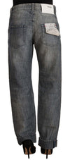 Acht Gray Washed Mid Waist Straight Denim Folded Hem Jeans