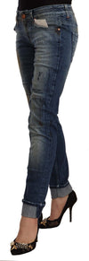 Acht Blue Washed Low Waist Folded Hem Slim Fit Jeans