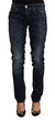 Acht Blue Washed Cotton Mid Waist Skinny Denim Jeans