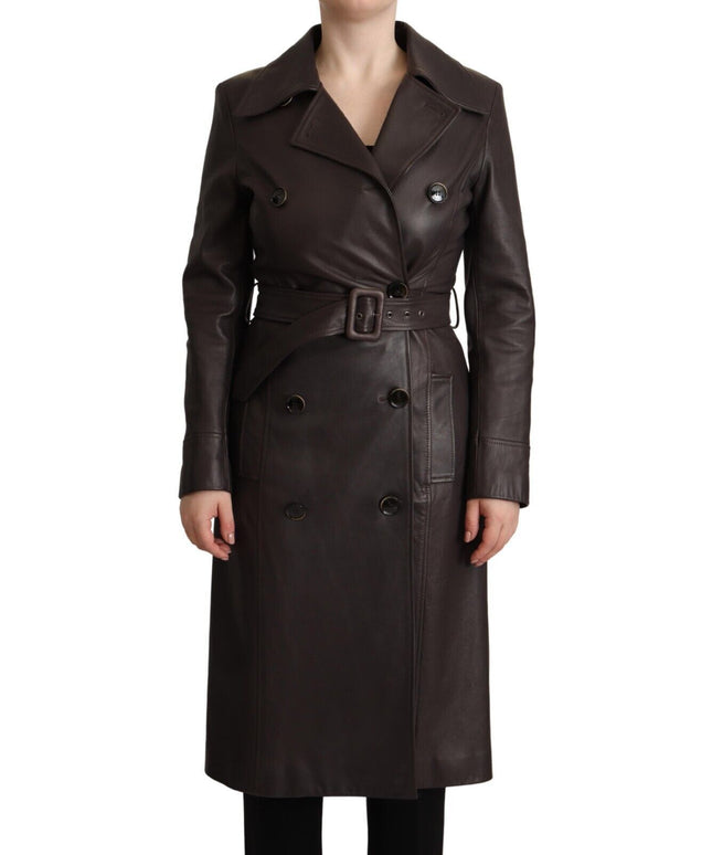 Dolce & Gabbana Dark Brown Leather Long Sleeves Belted Jacket