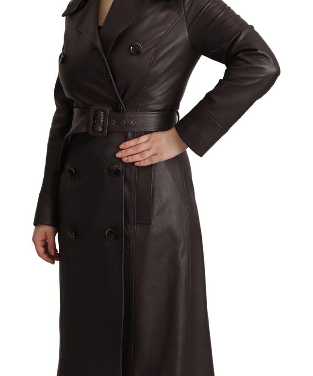 Dolce & Gabbana Dark Brown Leather Long Sleeves Belted Jacket