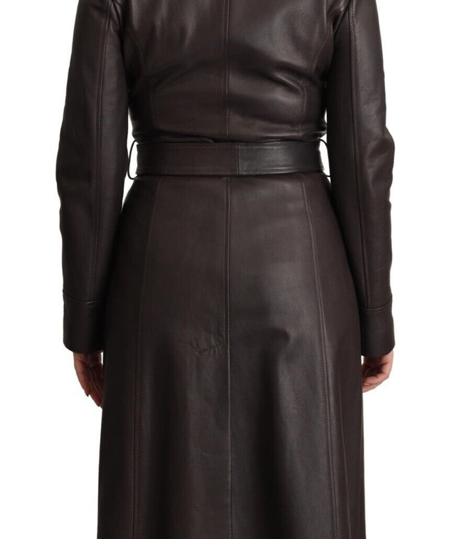 Dolce & Gabbana Dark Brown Leather Long Sleeves Belted Jacket