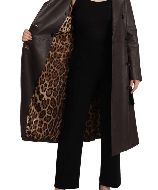 Dolce & Gabbana Dark Brown Leather Long Sleeves Belted Jacket