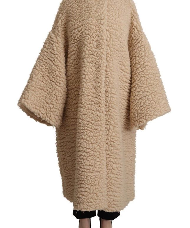 Dolce & Gabbana Beige Cashmere Wool Faux Fur Coat Jacket