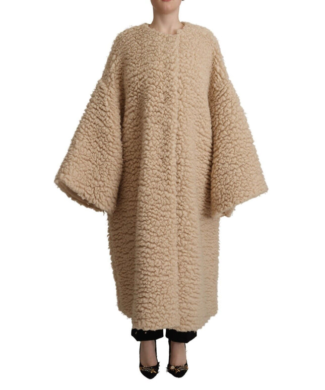Dolce & Gabbana Beige Cashmere Wool Faux Fur Coat Jacket
