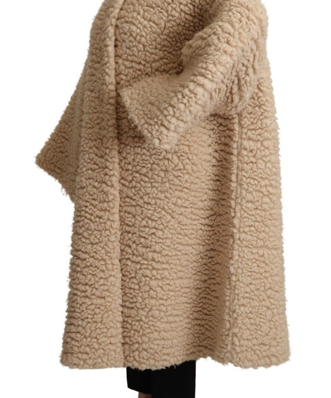 Dolce & Gabbana Beige Cashmere Wool Faux Fur Coat Jacket