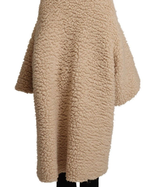 Dolce & Gabbana Beige Cashmere Wool Faux Fur Coat Jacket