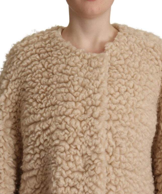 Dolce & Gabbana Beige Cashmere Wool Faux Fur Coat Jacket