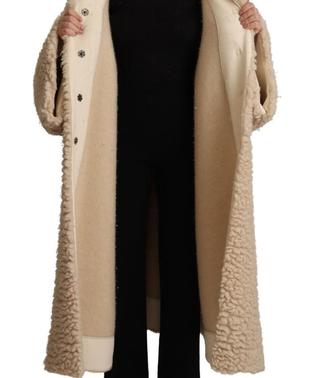 Dolce & Gabbana Beige Cashmere Wool Faux Fur Coat Jacket