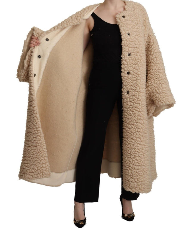 Dolce & Gabbana Beige Cashmere Wool Faux Fur Coat Jacket