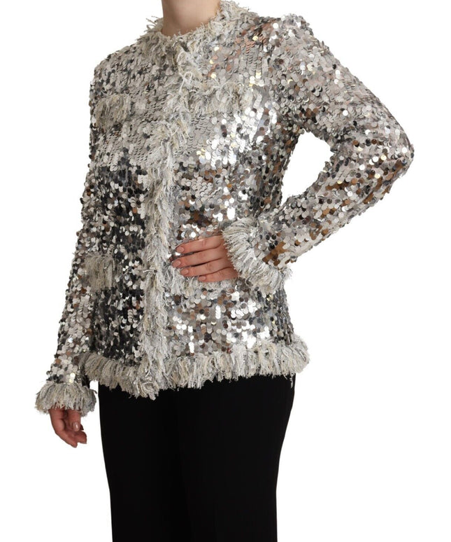 Dolce & Gabbana Silver Sequined Shearling Long Sleeves Jacket