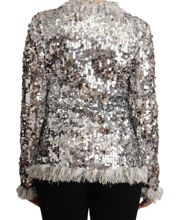 Dolce & Gabbana Silver Sequined Shearling Long Sleeves Jacket
