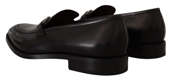 حذاء سلفاتوري فيراغامو من الجلد الأسود الناعم Gancio Bit Loafers