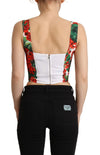 Dolce & Gabbana Red Geranium Print Viscose Sweetheart Cropped Top