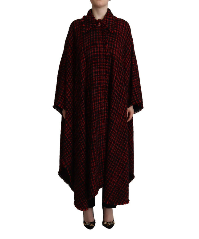 Dolce & Gabbana Black Red Cotton Checkered Over Coat Jacket