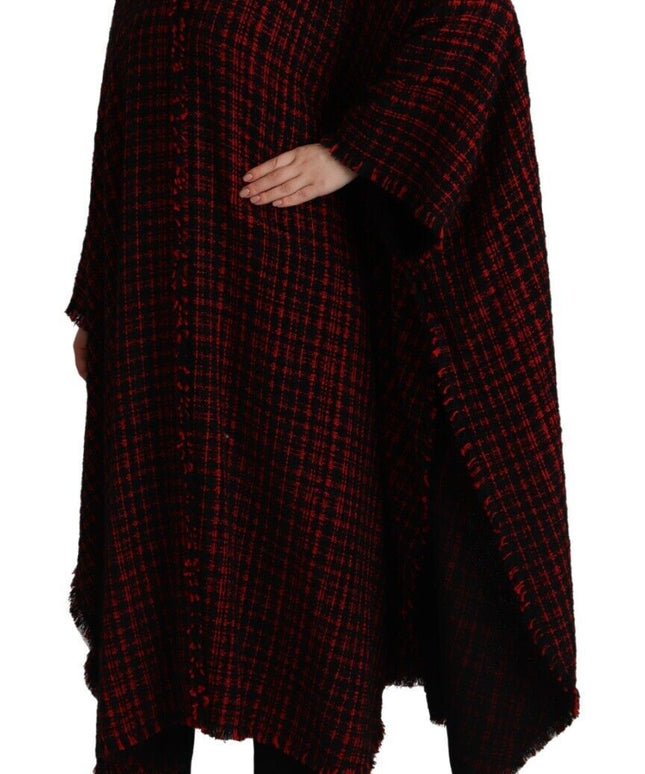 Dolce & Gabbana Black Red Cotton Checkered Over Coat Jacket