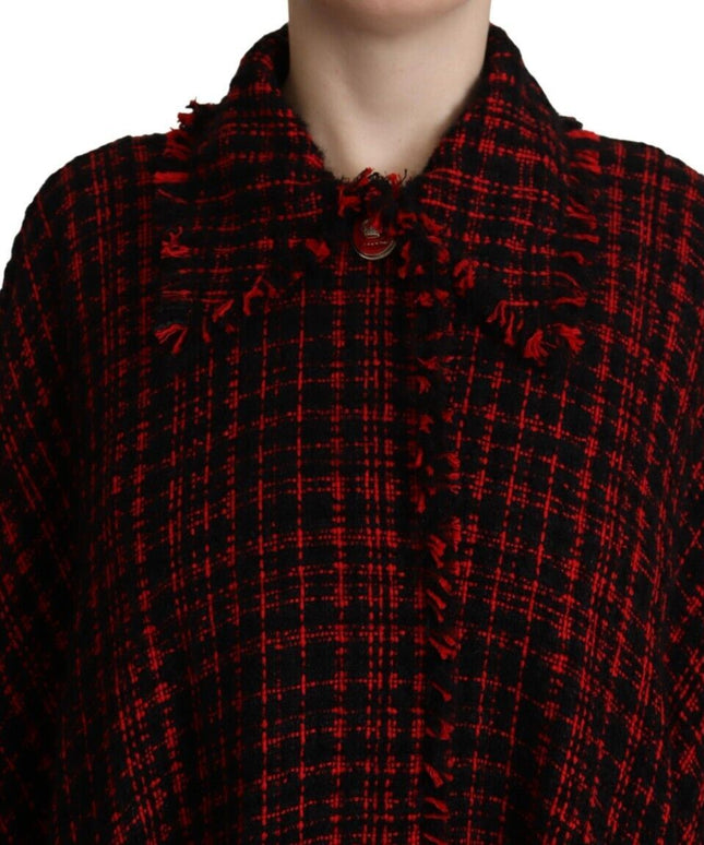 Dolce & Gabbana Black Red Cotton Checkered Over Coat Jacket