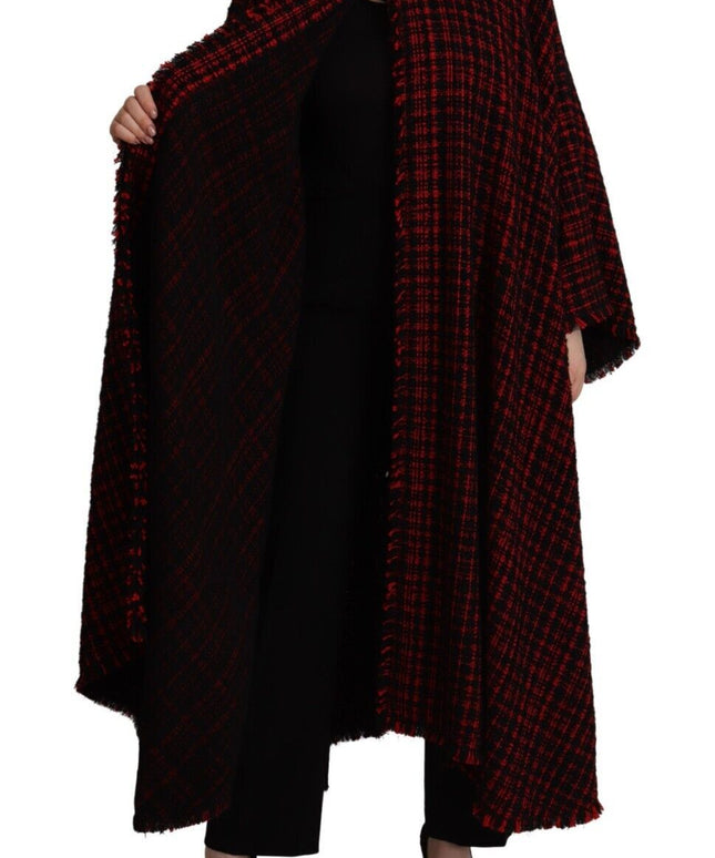 Dolce & Gabbana Black Red Cotton Checkered Over Coat Jacket