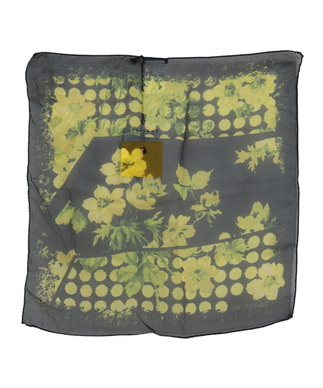 GF Ferre Black Yellow Floral Wrap Shawl Foulard Scarf