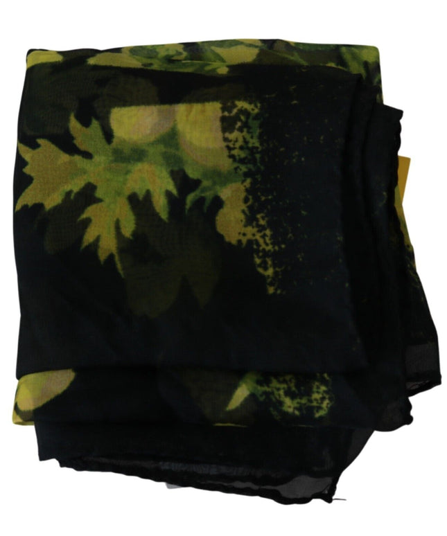GF Ferre Black Yellow Floral Wrap Shawl Foulard Scarf