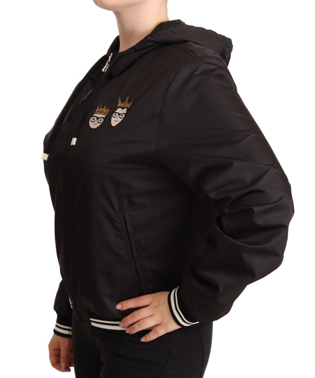 Dolce & Gabbana Black Polyester Hooded Bomber Full Zip Jacket