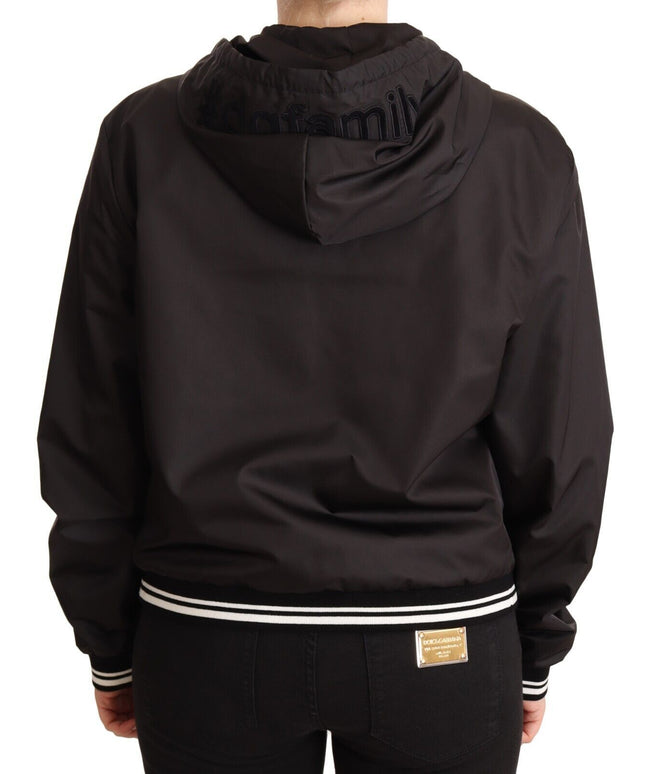 Dolce & Gabbana Black Polyester Hooded Bomber Full Zip Jacket