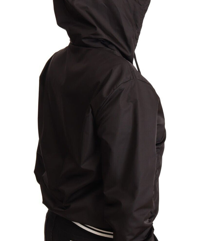 Dolce & Gabbana Black Polyester Hooded Bomber Full Zip Jacket