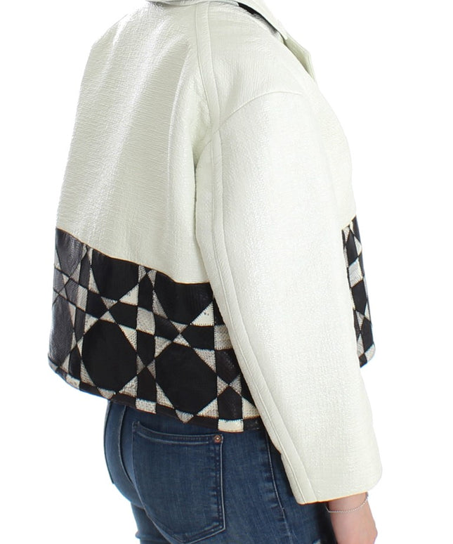 Andrea Pompilio White Black Cropped Leather Jacket