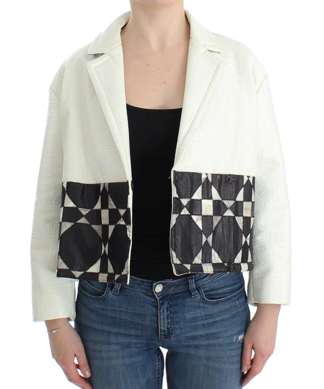 Andrea Pompilio White Black Cropped Leather Jacket