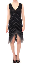 Alice Palmer Black White Low V Neck Knitted Cocktail Dress
