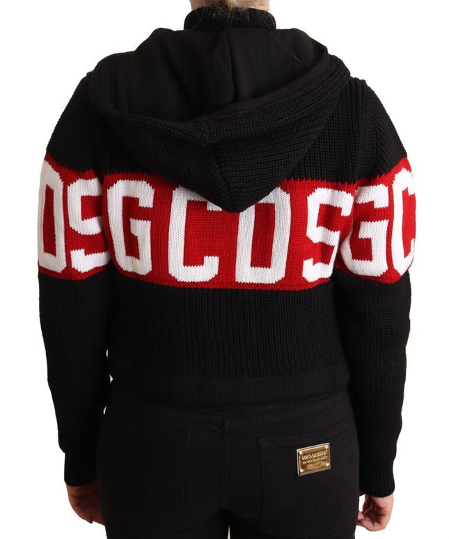 GCDS Black Cashmere Hooded Button Down Logo Cardigan Jacket