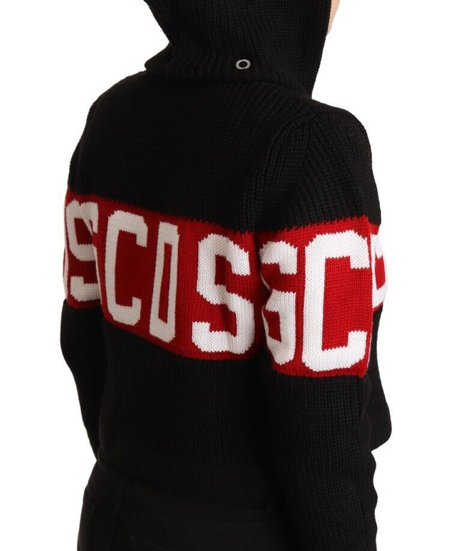 GCDS Black Cashmere Hooded Button Down Logo Cardigan Jacket