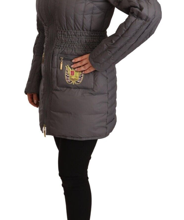 Roccobarocco Gray Quilted Long Sleeves Logo Patch Full Zip Jacket