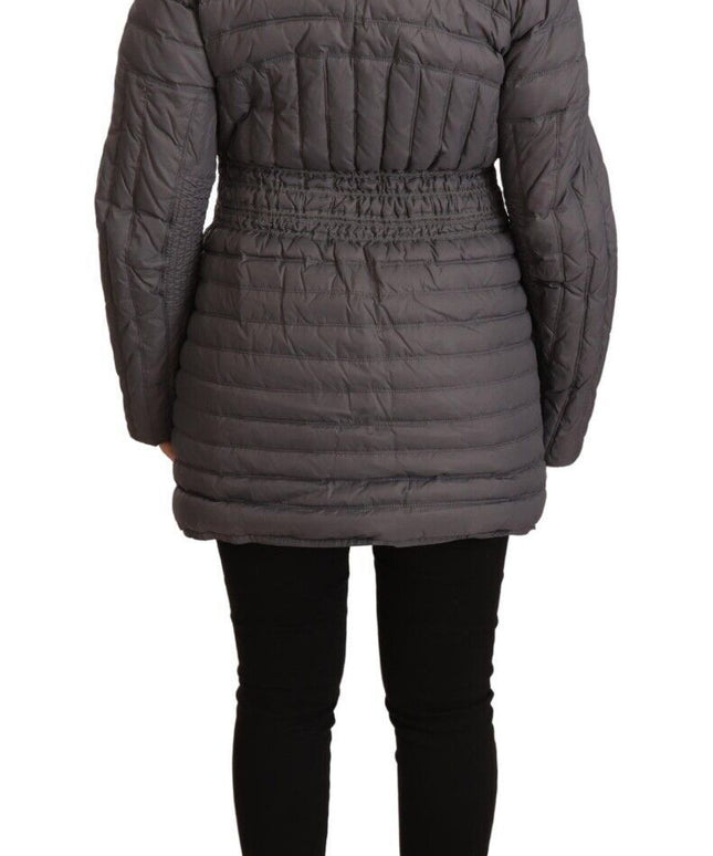 Roccobarocco Gray Quilted Long Sleeves Logo Patch Full Zip Jacket