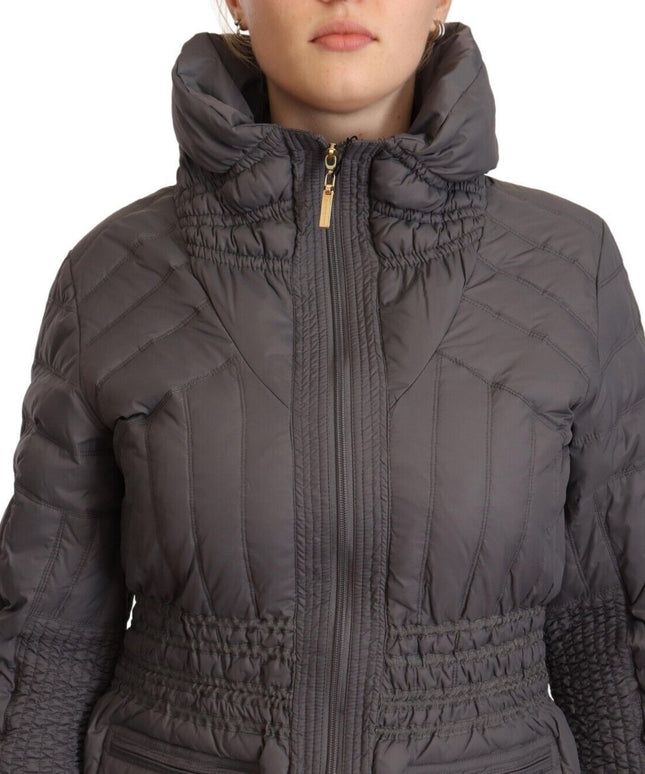 Roccobarocco Gray Quilted Long Sleeves Logo Patch Full Zip Jacket