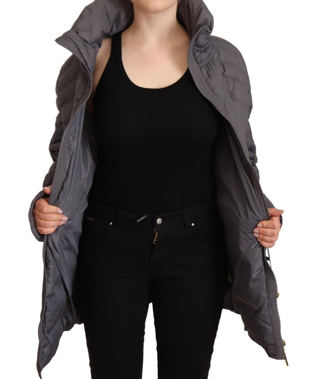 Roccobarocco Gray Quilted Long Sleeves Logo Patch Full Zip Jacket